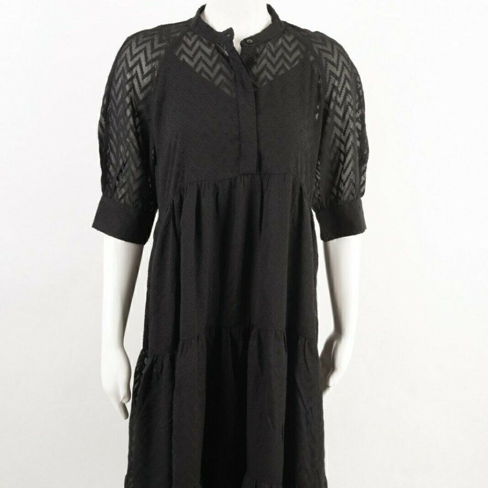 Zara Womens Midi Dress XS Black Dotted Mesh